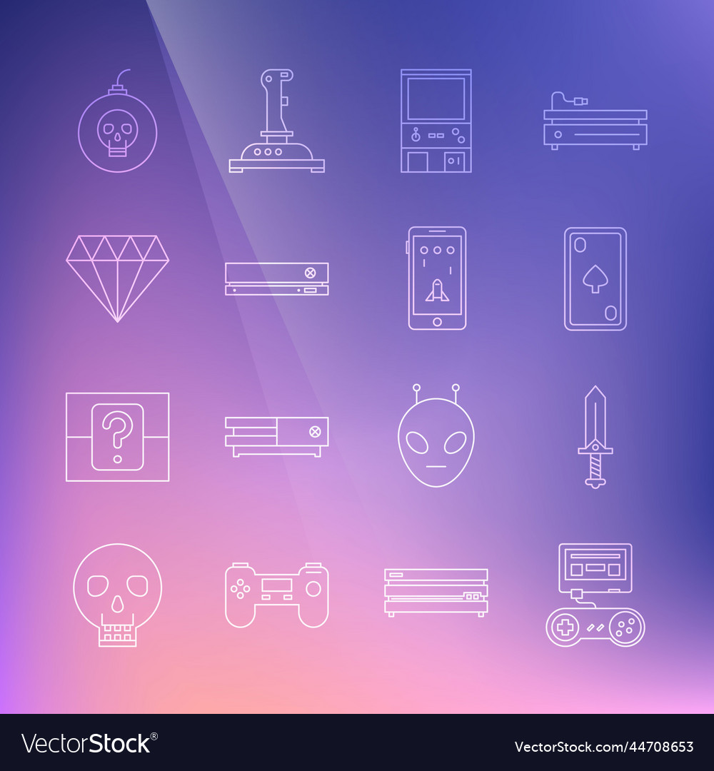 Set line game console with joystick sword Vector Image Set line game console with joystick sword