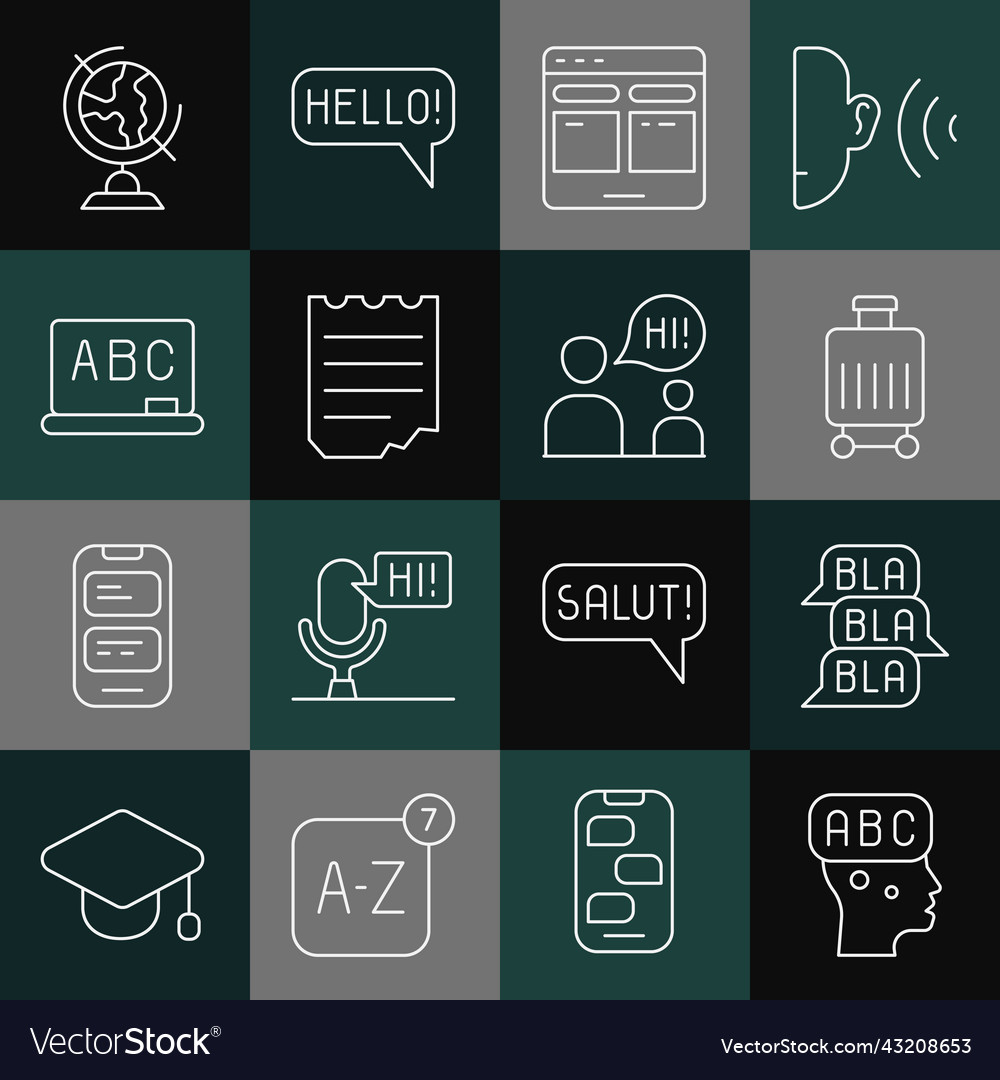 Set line learning foreign languages speech bubble vector image Set line learning foreign languages speech bubble