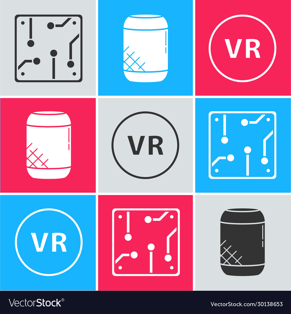 Set processor voice assistant and virtual reality vector image Set processor voice assistant and virtual reality