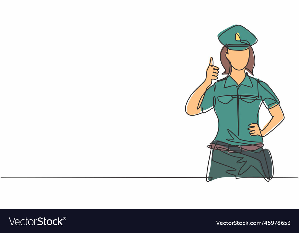 Single continuous line drawing the policewoman