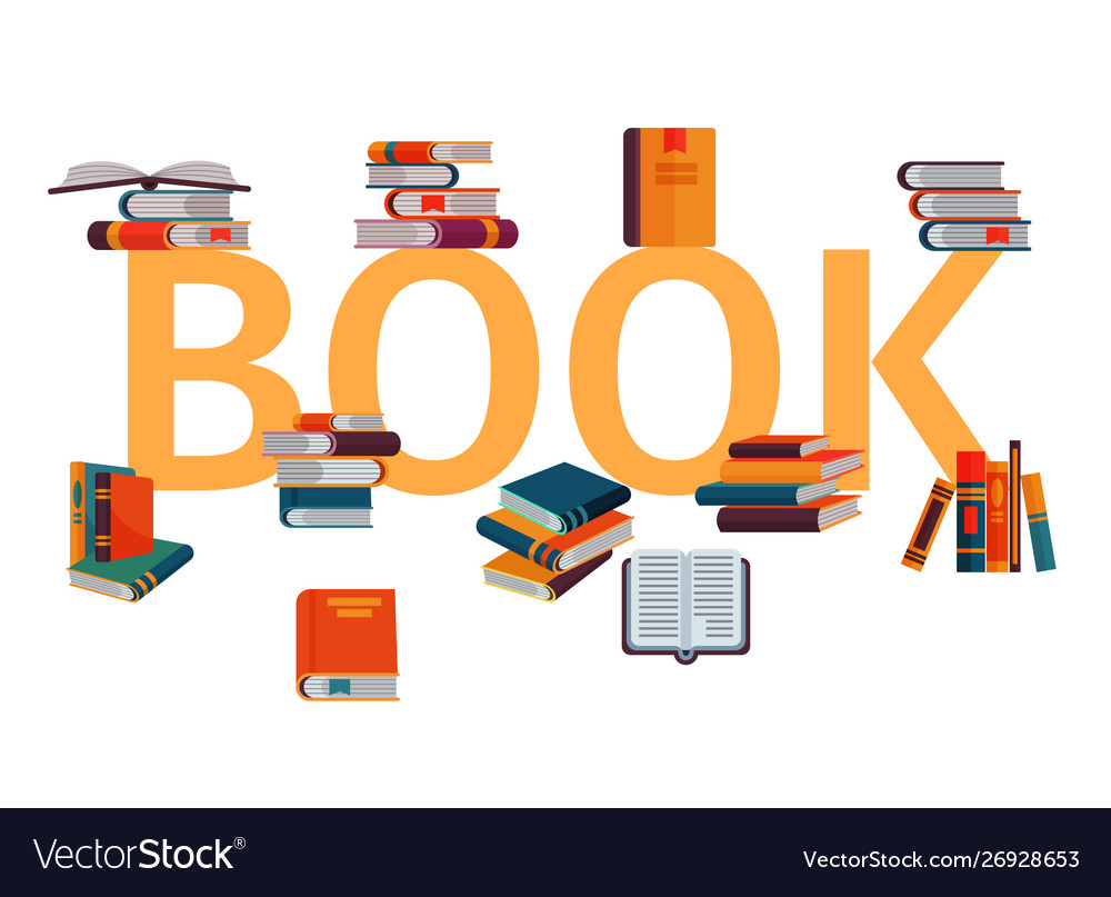 Stack books on gigant letters a white Royalty Free Vector