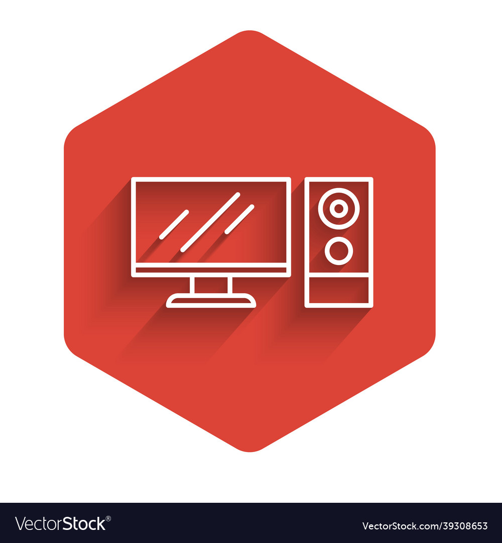 White line computer monitor icon isolated vector image White line computer monitor icon isolated