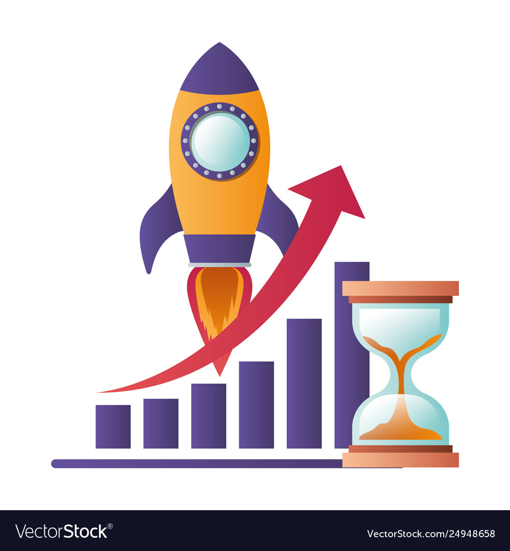 Bar graph with rocket isolated icon