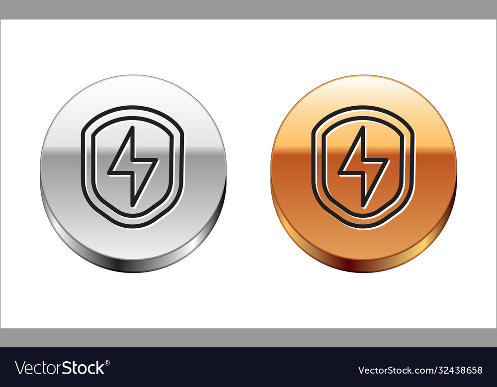 Black line secure shield with lightning icon