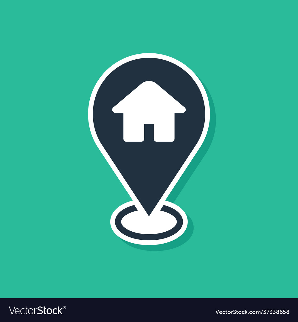 Blue map pointer with house icon isolated on green vector image Blue map pointer with house icon isolated on green