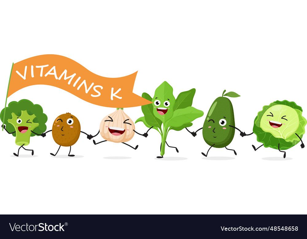 cartoon-vitamin-k-from-fruits-and-vegetables-set-vector-image