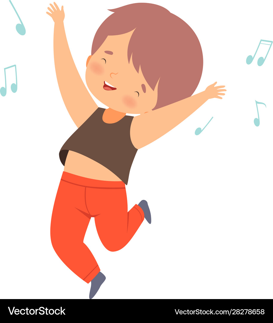 Cute boy dancing kid having fun and enjoying Vector Image