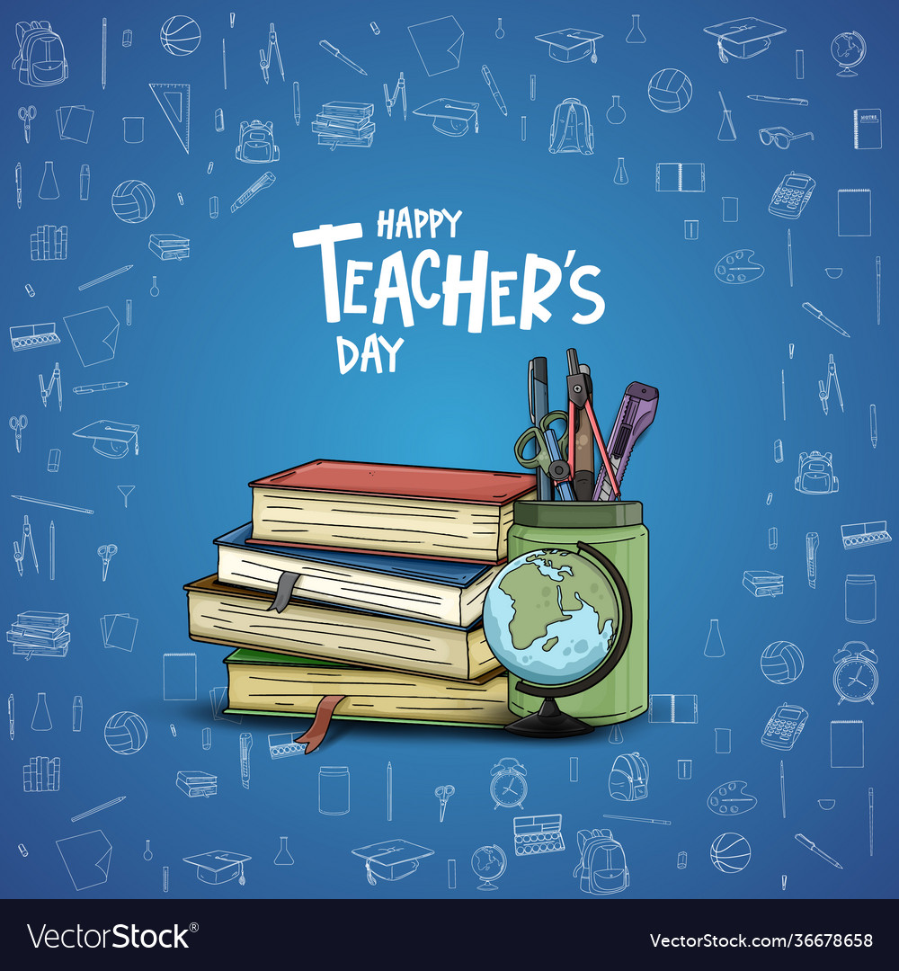 Happy teacher day with school equipment element