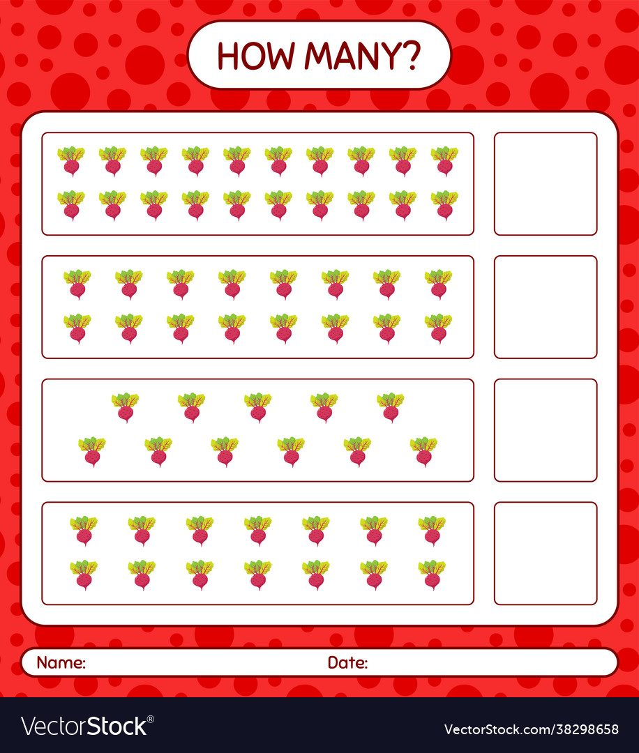 How many counting game with beet root worksheet vector image How many counting game with beet root worksheet