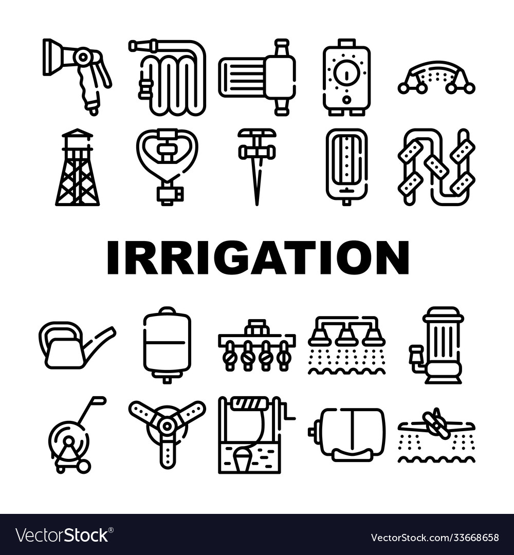 Irrigation system collection icons set isolated vector image Irrigation system collection icons set isolated