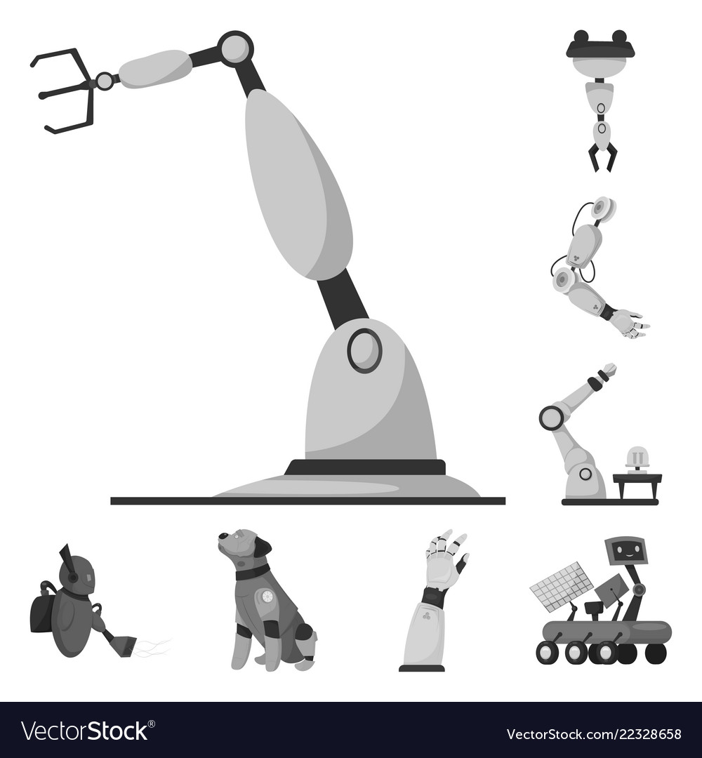 Isolated object of robot and factory icon set