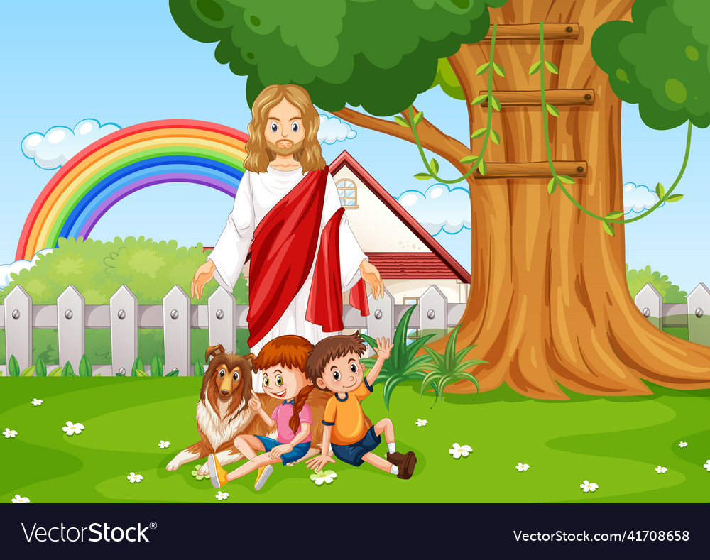 Jesus And Children At The Park Royalty Free Vector Image