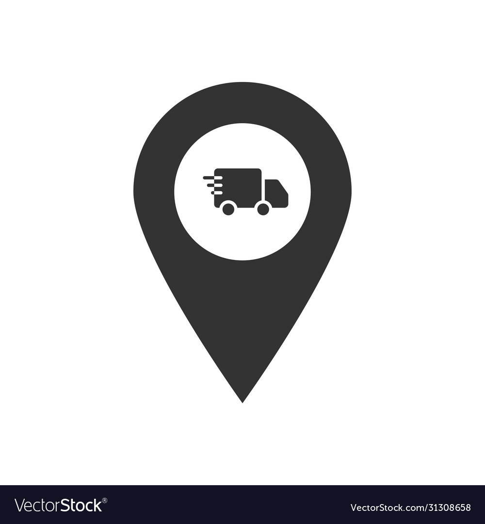 Map pointer pin with truck simple black icon