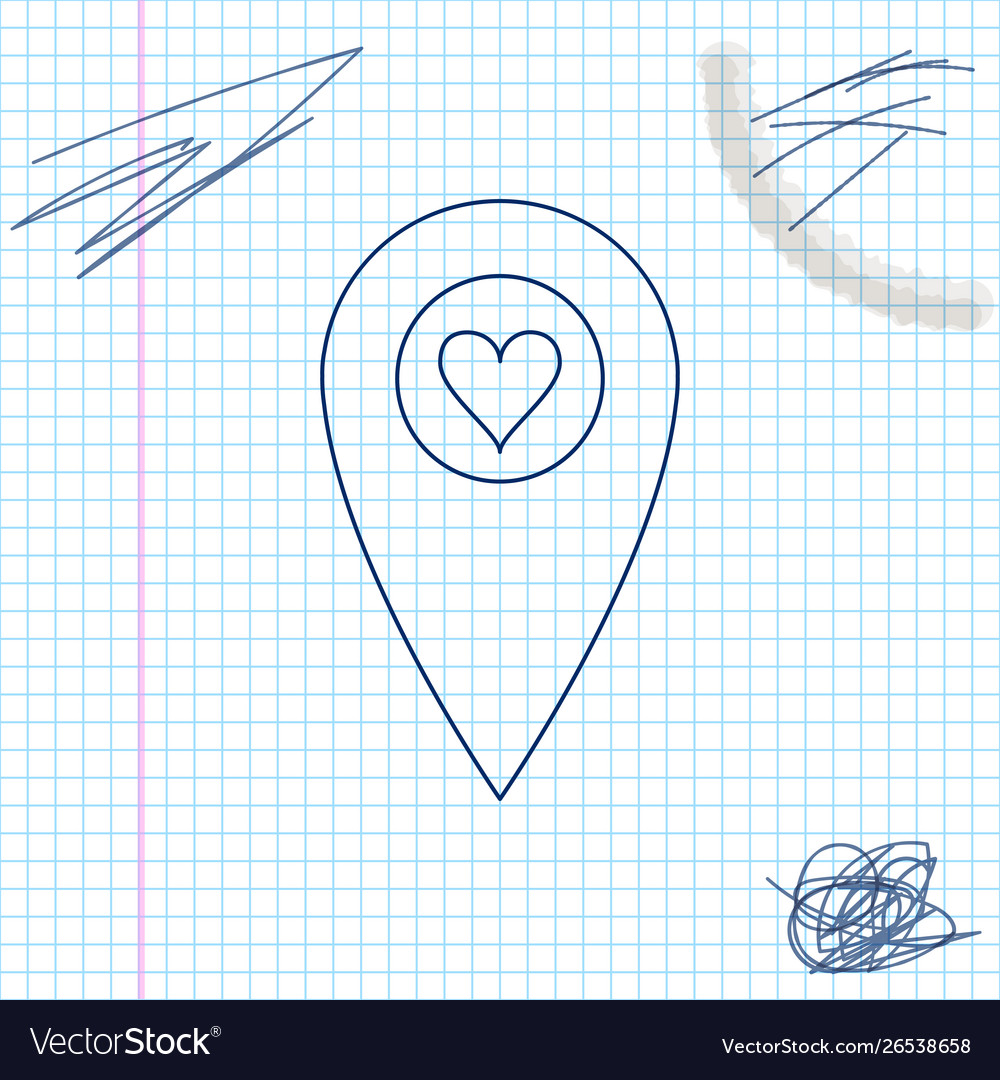 Map pointer with heart line sketch icon isolated