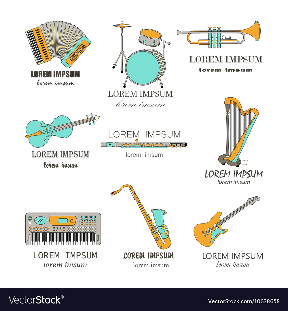 Music instruments thin line icon set for web