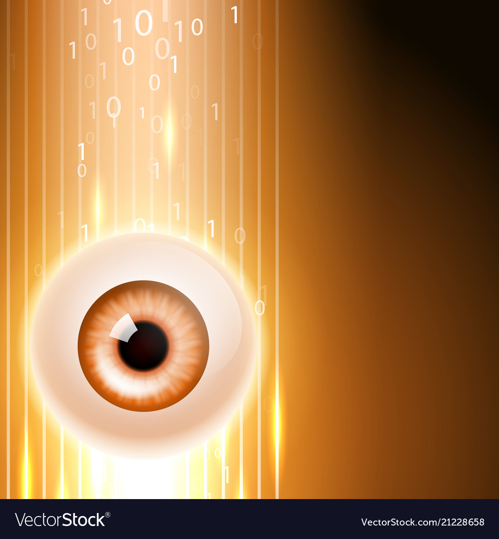 Orange background with eye and binary code vector image Orange background with eye and binary code