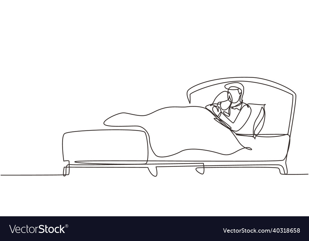 Single continuous line drawing wife and husband Vector Image