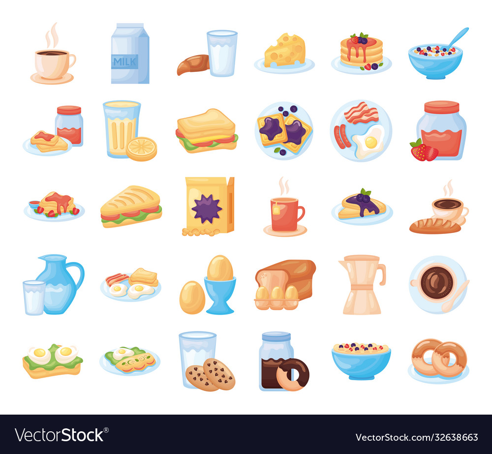 Bundle breakfast food set icons