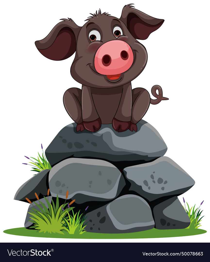 Cartoon piglet sitting atop a stack of stones