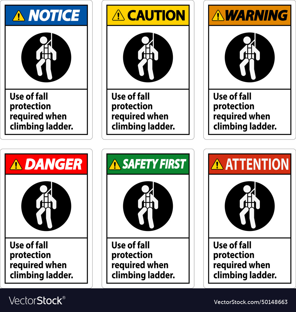 Caution sign use of fall protection required when Vector Image