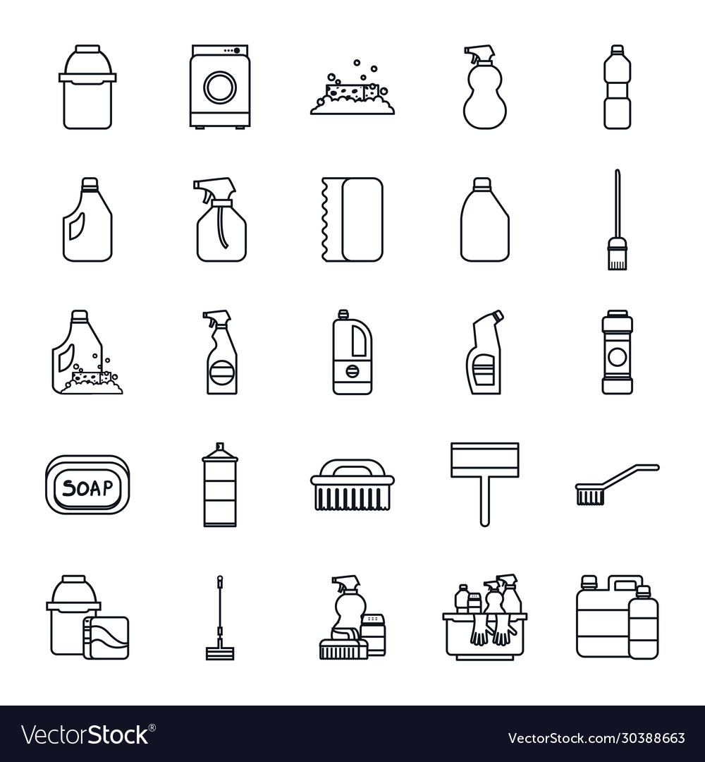 Cleaning service line style icon set design