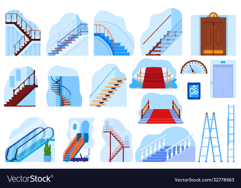 Elevator Stair Escalator Gangway Staircase Vector Image