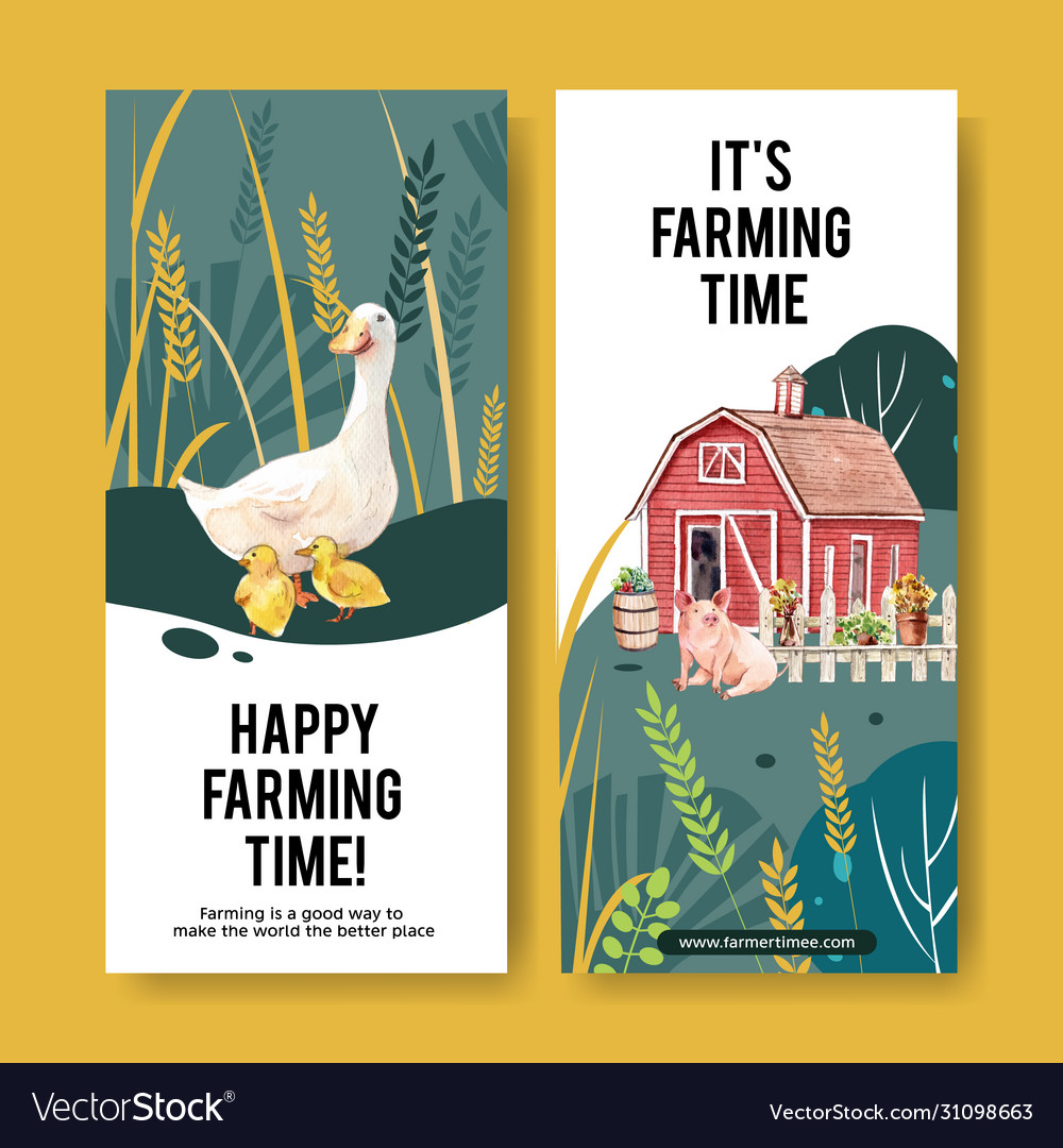 Farmer flyer design with duck warehouse pig Vector Image