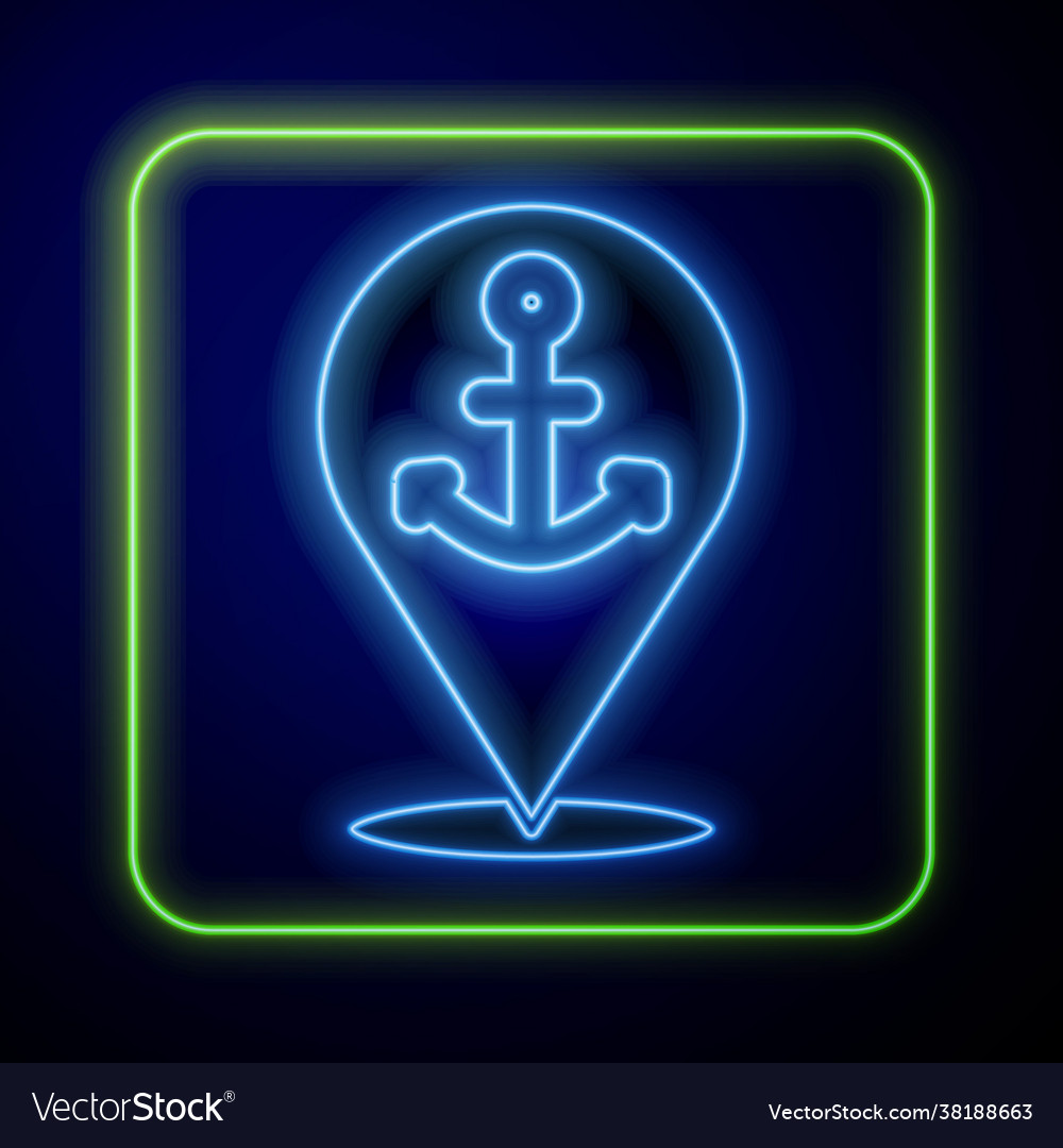 Glowing neon map pointer with anchor icon isolated vector image Glowing neon map pointer with anchor icon isolated