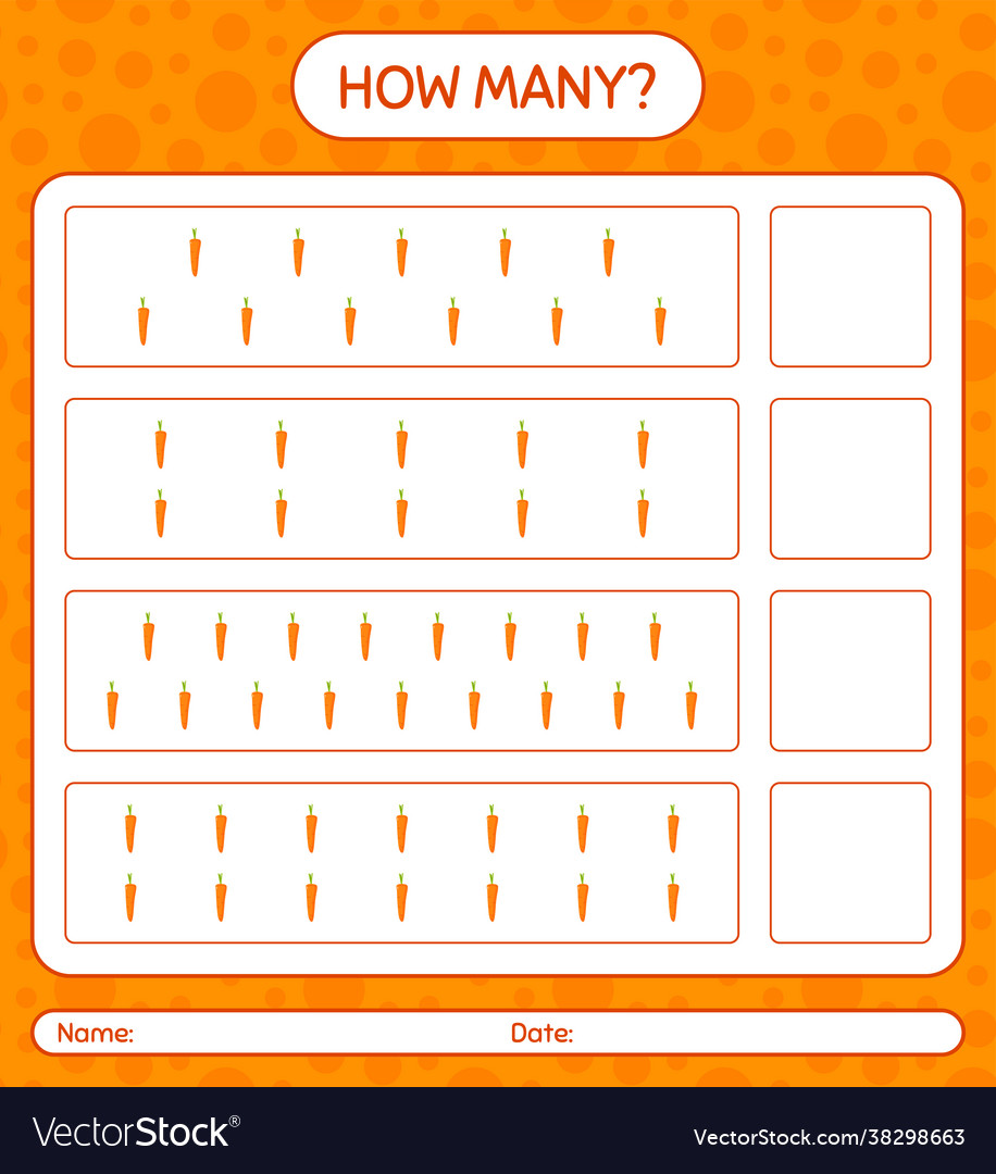 How many counting game with carrot worksheet Vector Image How many counting game with carrot worksheet