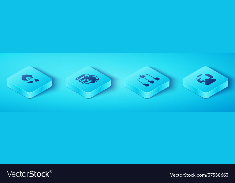 Set isometric cloud hacking network vector image Set isometric cloud hacking network