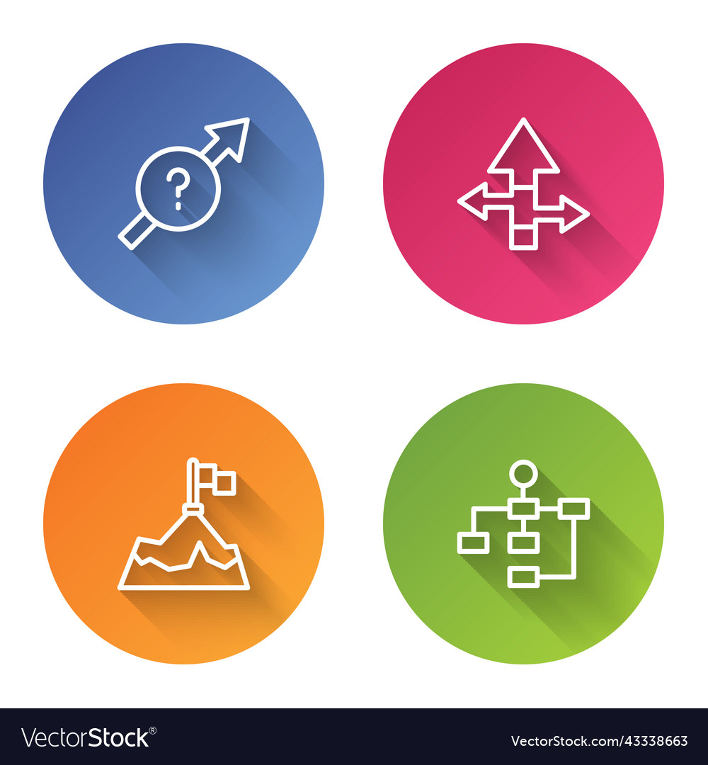 Set line arrow mountains with flag vector image Set line arrow mountains with flag