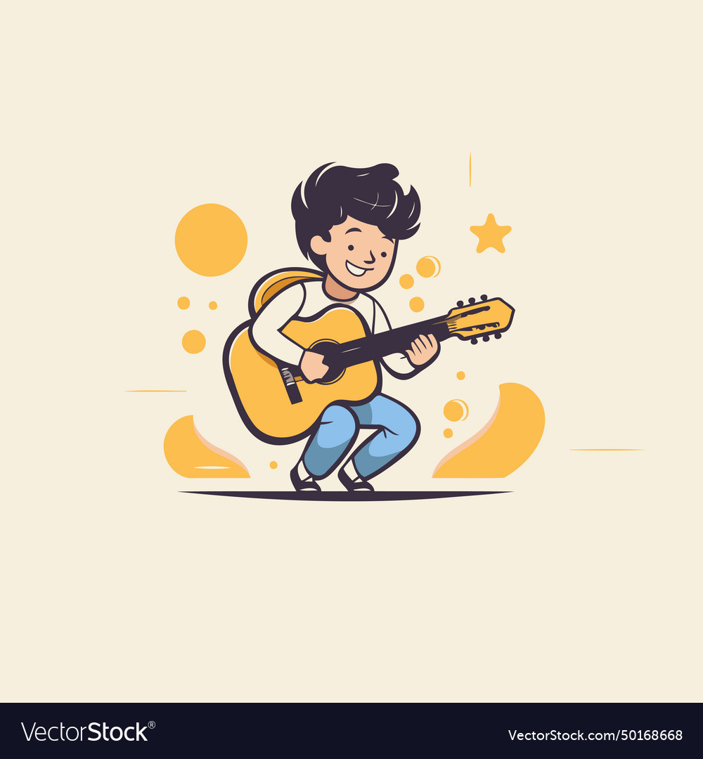 A boy playing the guitar cute cartoon character