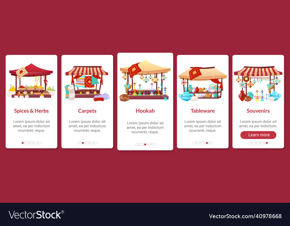 Bazaar onboarding mobile app screen flat template Vector Image Bazaar onboarding mobile app screen flat template