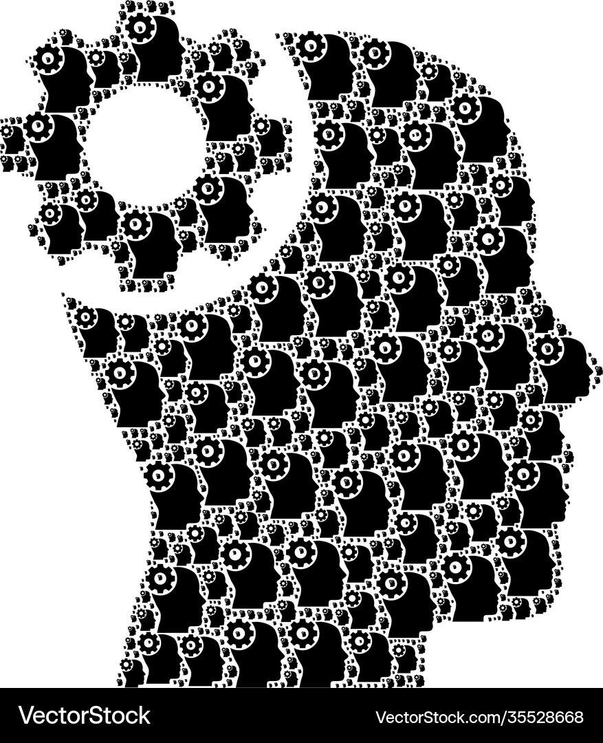 Brain gear icon recursion composition Royalty Free Vector