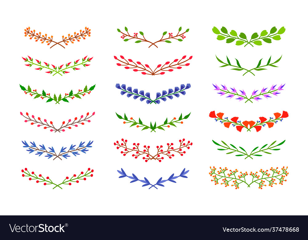 Colored semicircular tree branch border set Vector Image Colored semicircular tree branch border set
