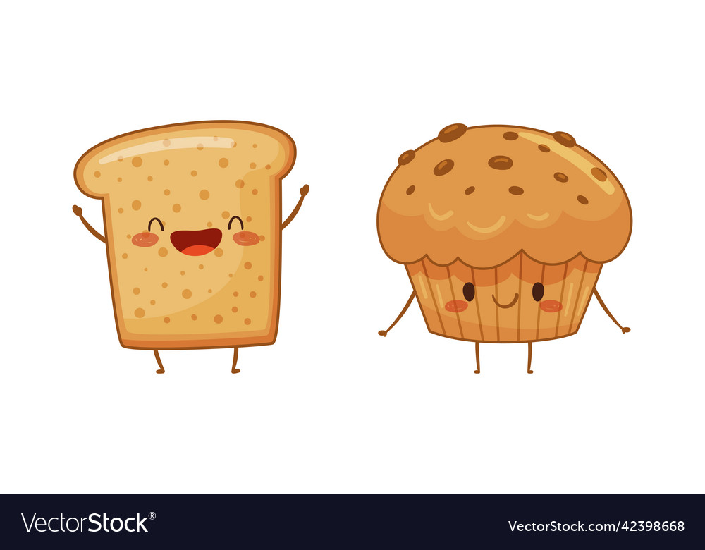 Süß gebackenes Gebäck und Kawaii-Bunge mit Beinen vector image Süß gebackenes Gebäck und Kawaii-Bunge mit Beinen