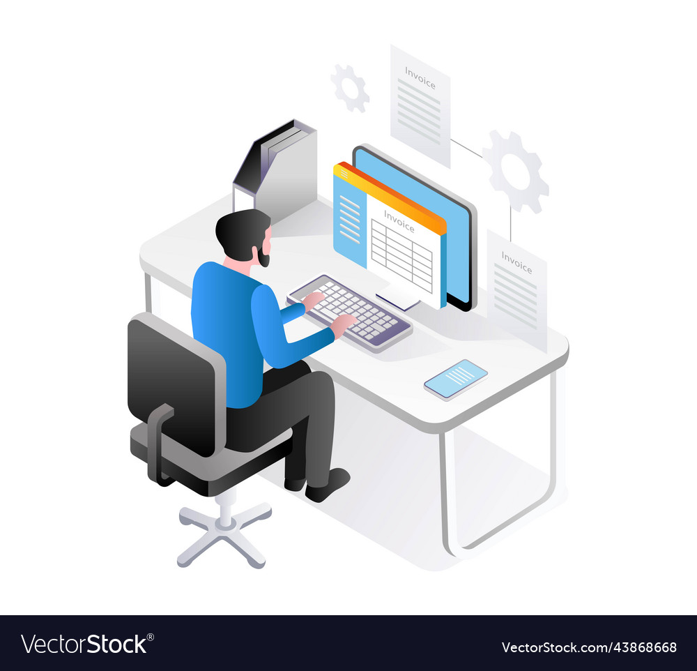 Man making invoice with computer