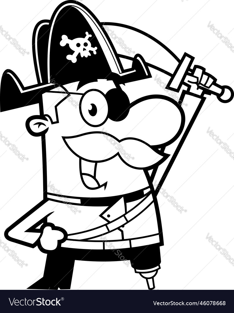 Outlined pirate cartoon character with a sword Vector Image