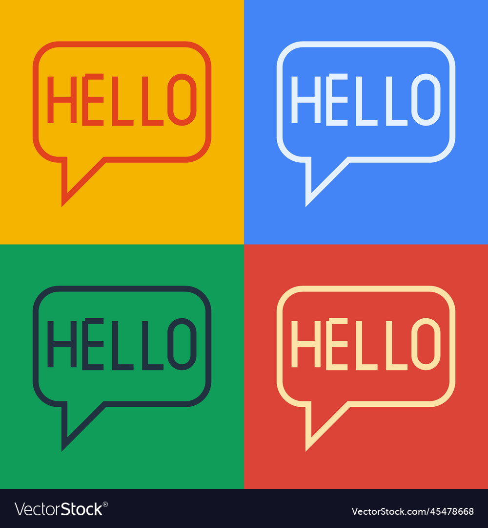 Pop art line hello in different languages icon vector image Pop art line hello in different languages icon