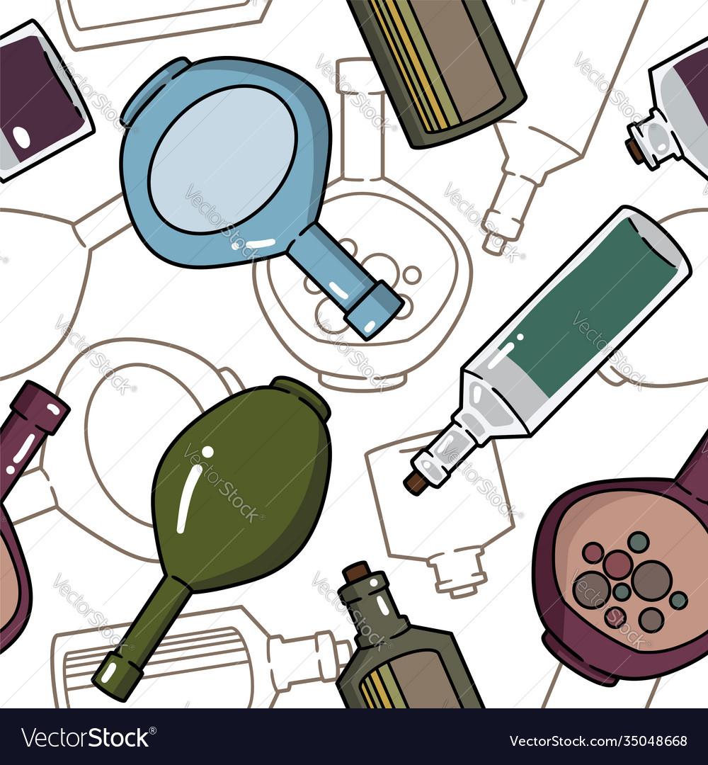 Seamless pattern with bottles and kettles