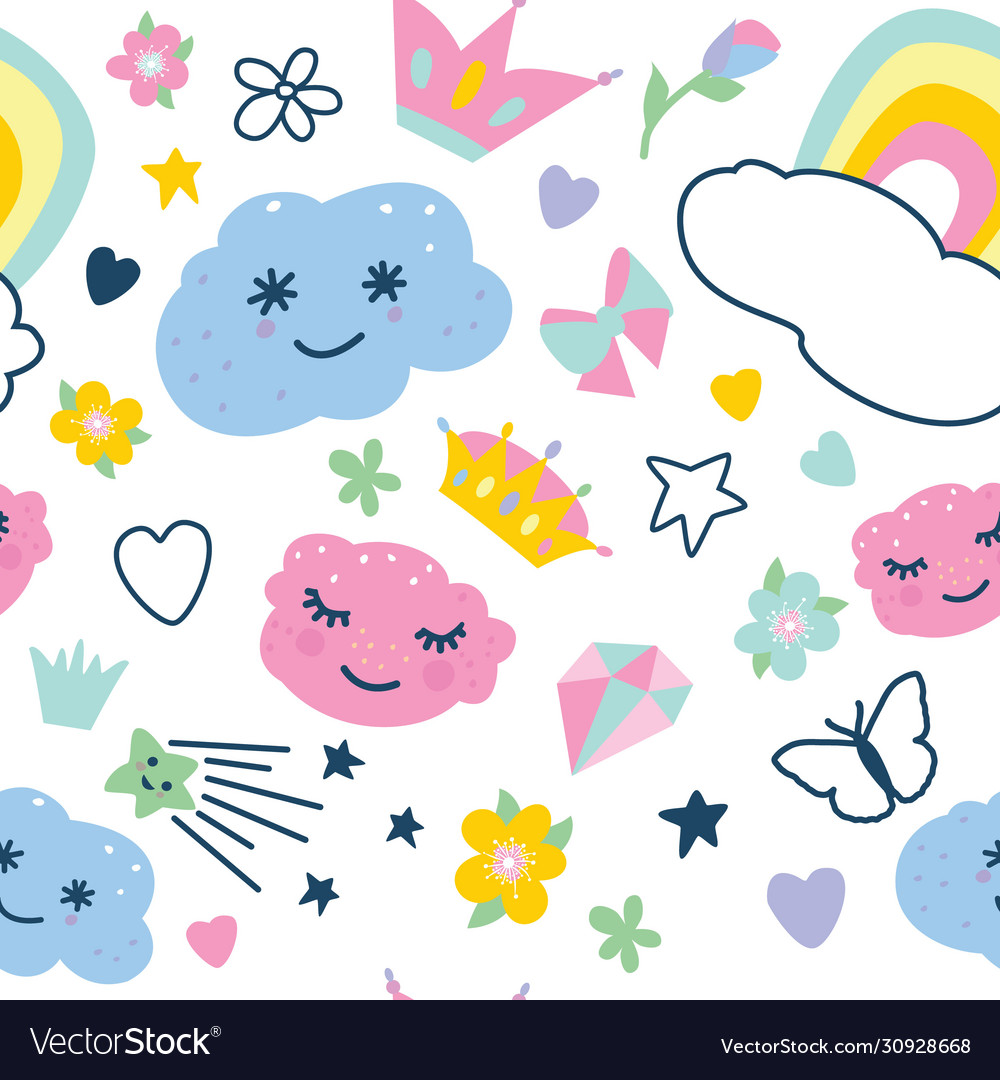 Seamless pattern with decorative elements rainbow