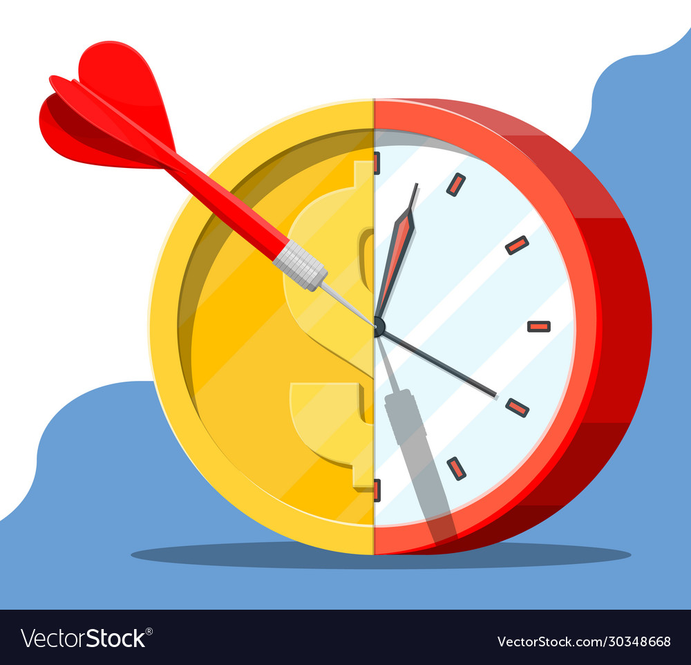 Target with dart and gold coin clocks
