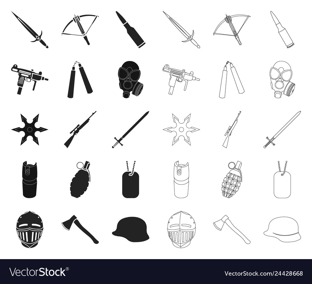 Types of weapons blackoutline icons in set