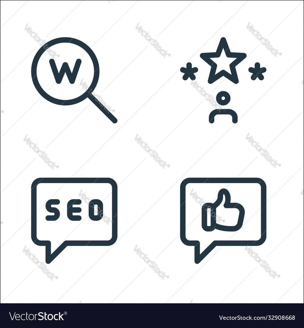 Web apps seo line icons linear set quality vector image Web apps seo line icons linear set quality