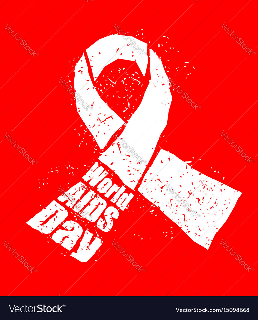 World aids day in grunge style emblem red ribbon