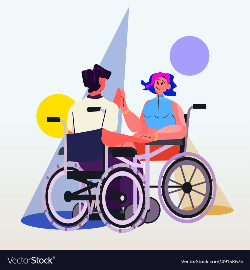 Disabled man woman couple in wheelchairs dancing