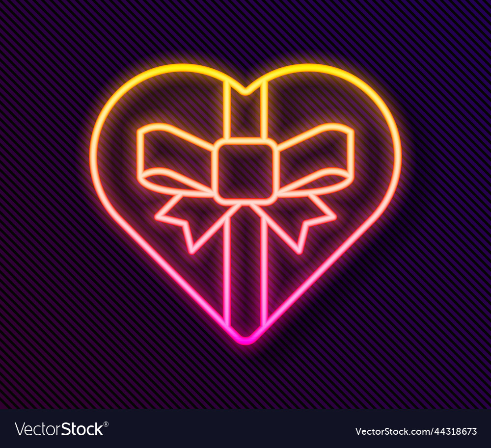 Glowing neon line candy in heart shaped box