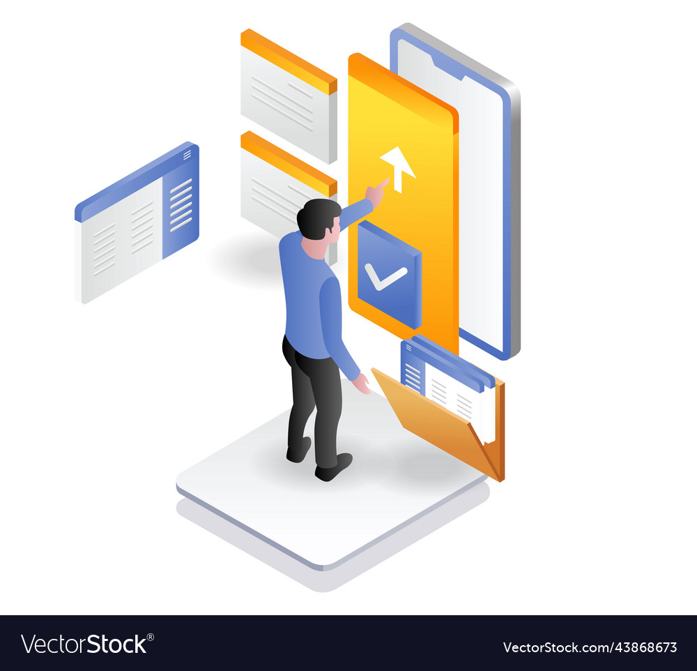 Man uploading a lot of data with smartphone vector image Man uploading a lot of data with smartphone