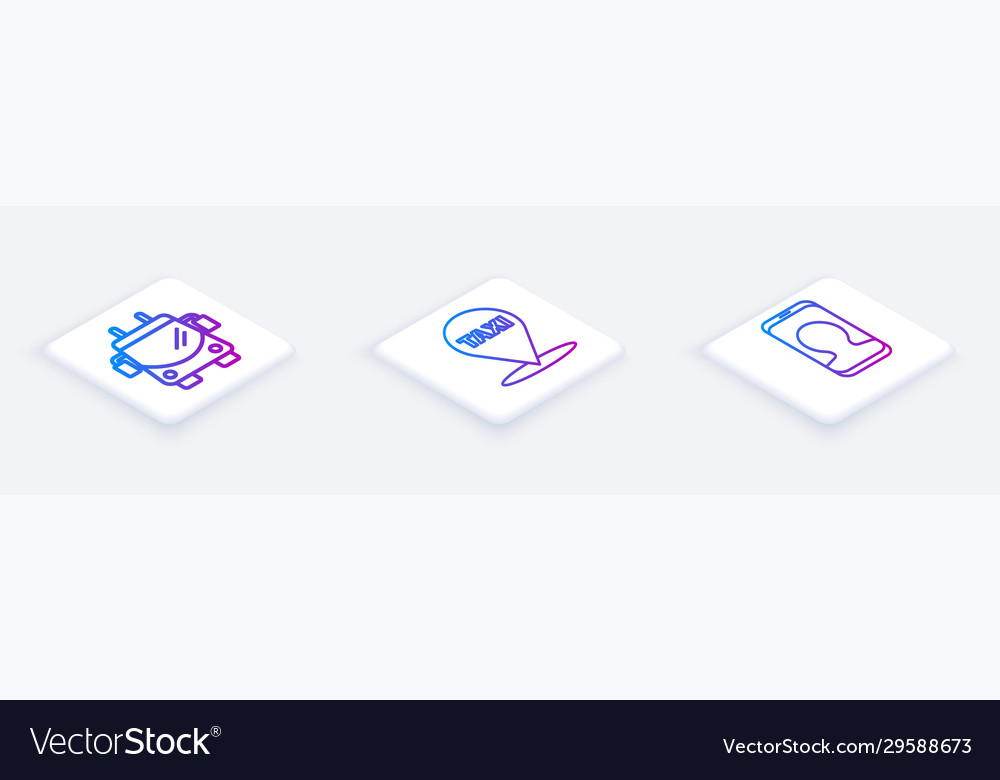 Set isometric line trolleybus map pointer