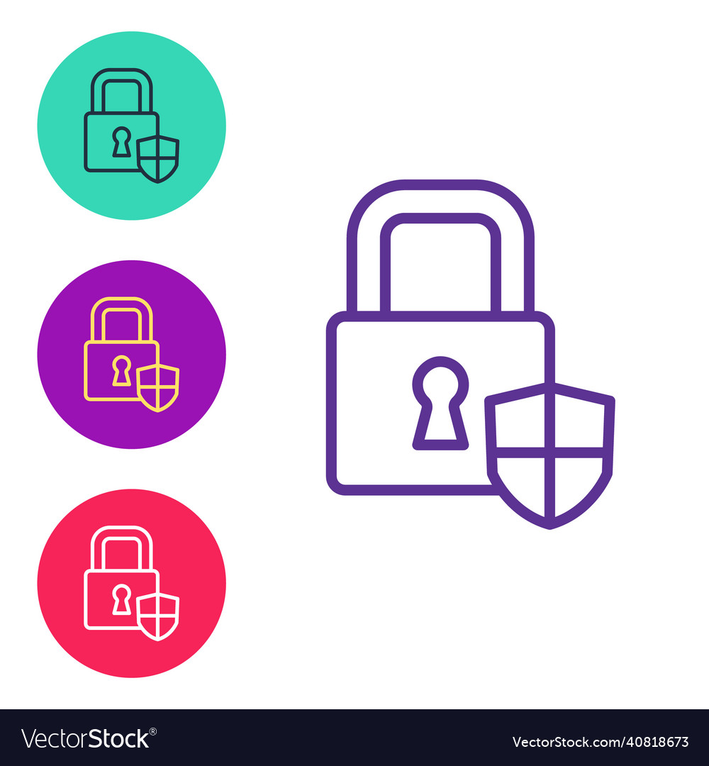 Set line shield security with lock icon isolated vector image Set line shield security with lock icon isolated